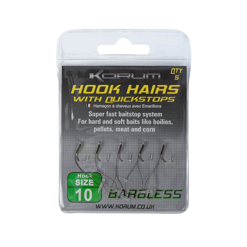 Korum barbed hook hairs with quickstops